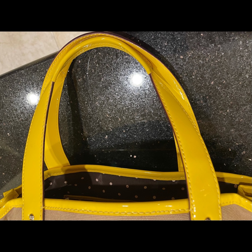 KATE SPADE LARGE YELLOW & WHITE & BLACK STRIPED TOTE BAG SHOULDER BAG - Picture 3 of 15